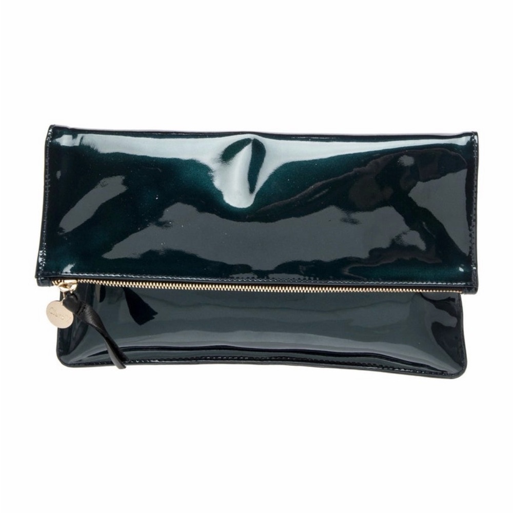 Clare V Patent leather authentic Fold-Over Clutch Bag in Dark Teal - Picture 2 of 8